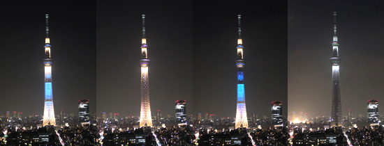 東京スカイツリー開業1周年！記念ライティングが錦糸町の空を彩りました